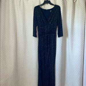 SLNY Sparkling Midnight Blue Long Sleeve Dress
